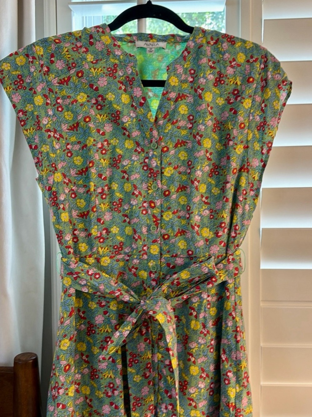 AVARA Floral Button-Front Dress in Green, Yellow MEDIUM NWOT new Sundress pocket